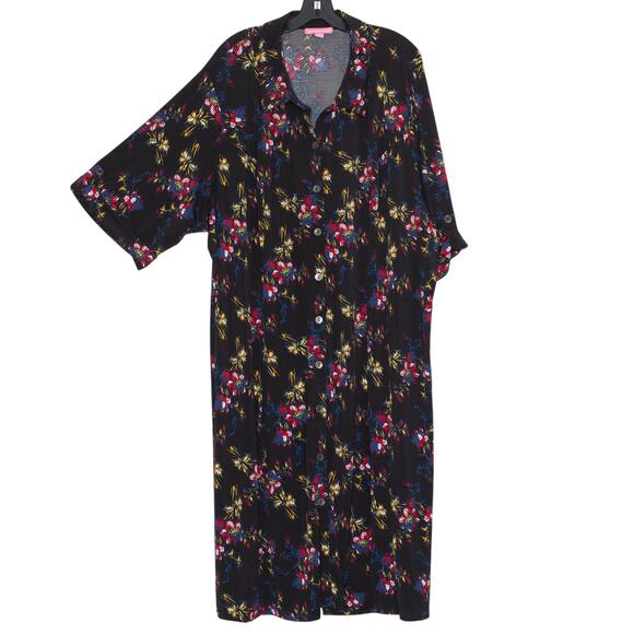 Woman Within Shirtdress Minimalist Feminine Retro Boho Classic Floral Black 3X - Picture 1 of 6
